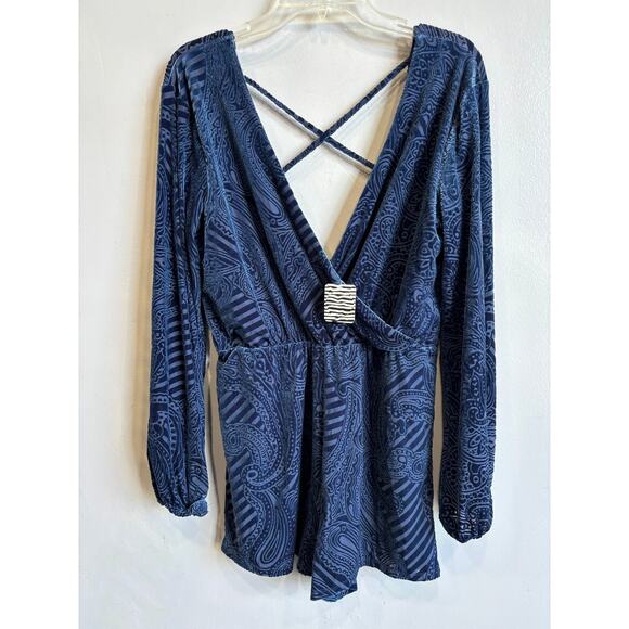 Ecote Anthropologie Burned Velvet Romper Womens Size Medium Blue Boho Chic New - Picture 3 of 6